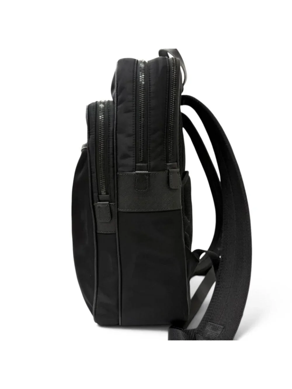 Prada Triangle Logo Re-Nylon Saffiano Leather Backpack with Day Pack Black